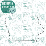 Iowa State Cookie Cutter with PNG Images to Match - Hand Drawn Graphics for Edible Ink Printers - United States Shape