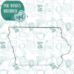 Iowa State Cookie Cutter with PNG Images to Match - Hand Drawn Graphics for Edible Ink Printers - United States Shape