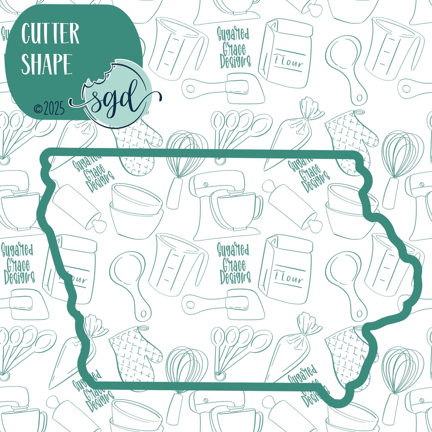 Iowa State Cookie Cutter with PNG Images to Match - Hand Drawn Graphics for Edible Ink Printers - United States Shape