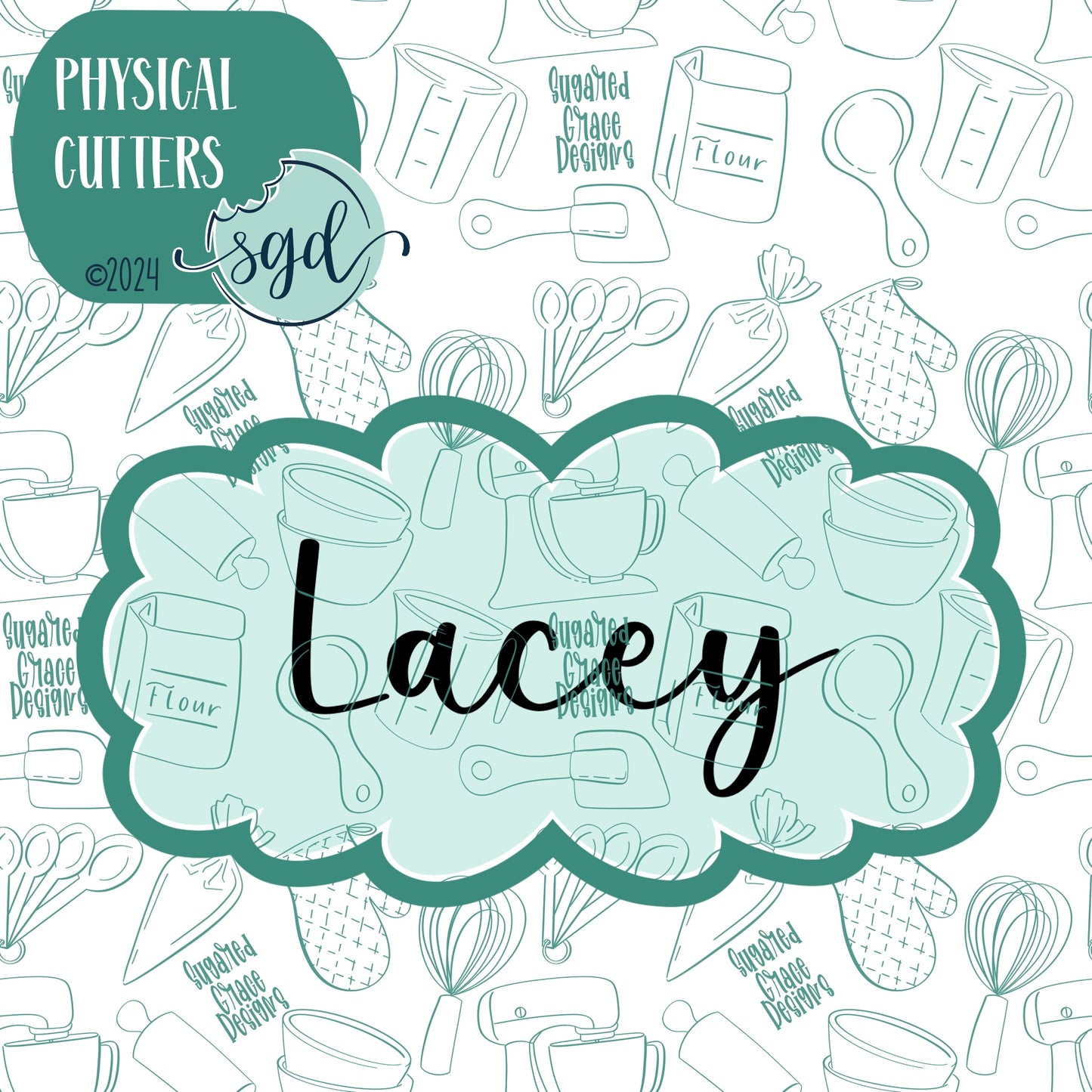 Lacey Plaque Cookie Cutter with PNG Images to Match - Hand Drawn Graphics for Edible Ink Printers