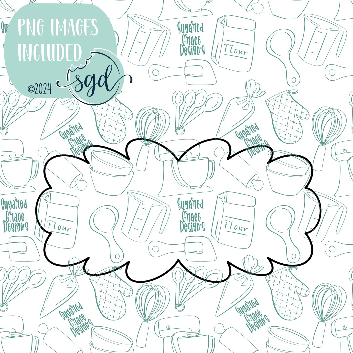 Lacey Plaque Cookie Cutter STL File  with PNG Images to Match - For 3D Printing and Edible Ink Printers)