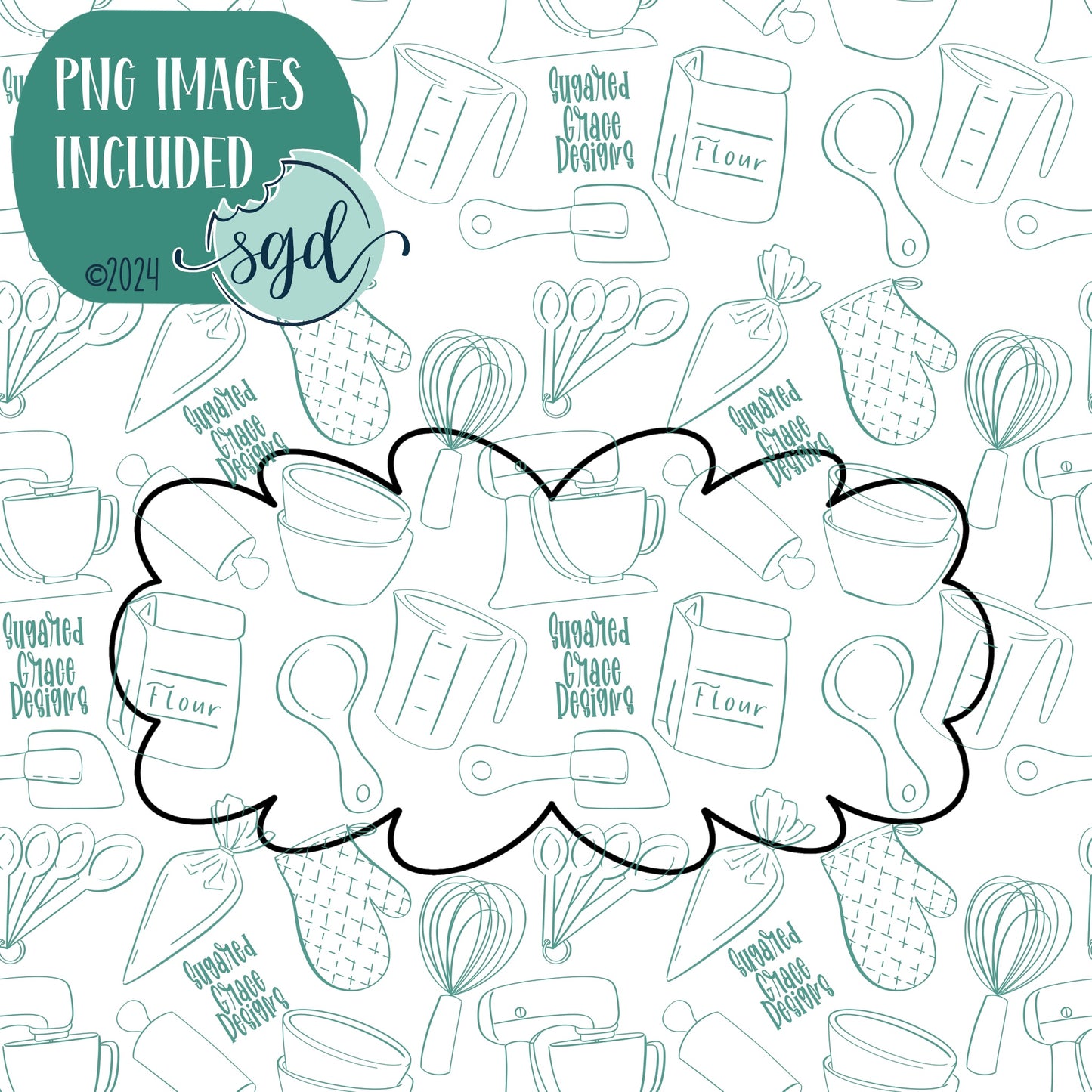 Lacey Plaque Cookie Cutter with PNG Images to Match - Hand Drawn Graphics for Edible Ink Printers