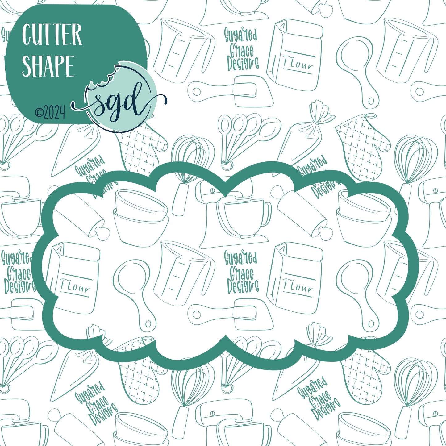 Lacey Plaque Cookie Cutter with PNG Images to Match - Hand Drawn Graphics for Edible Ink Printers