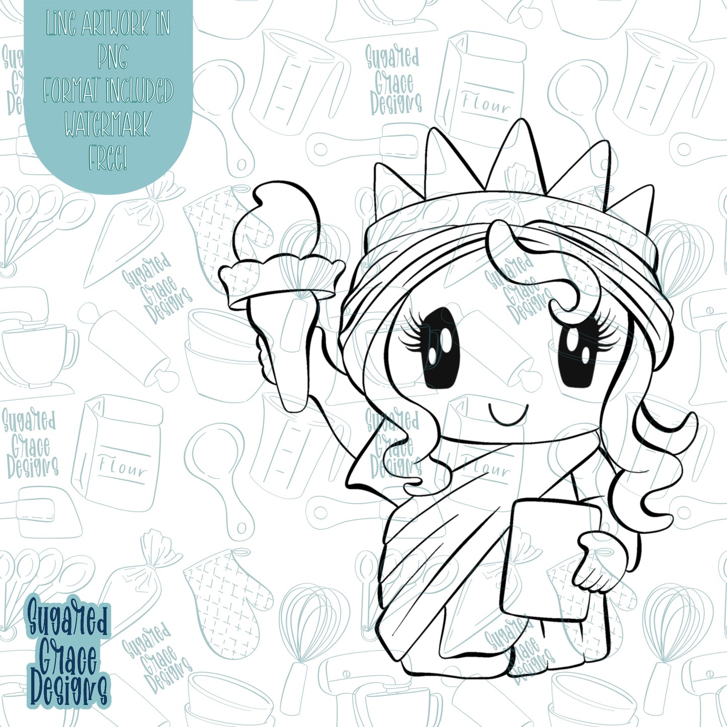 4th of July Lady Liberty Cookie Cutter STL Files for 3D Printing with Matching Printable PNG Images for Edible Ink Printers Including Eddie