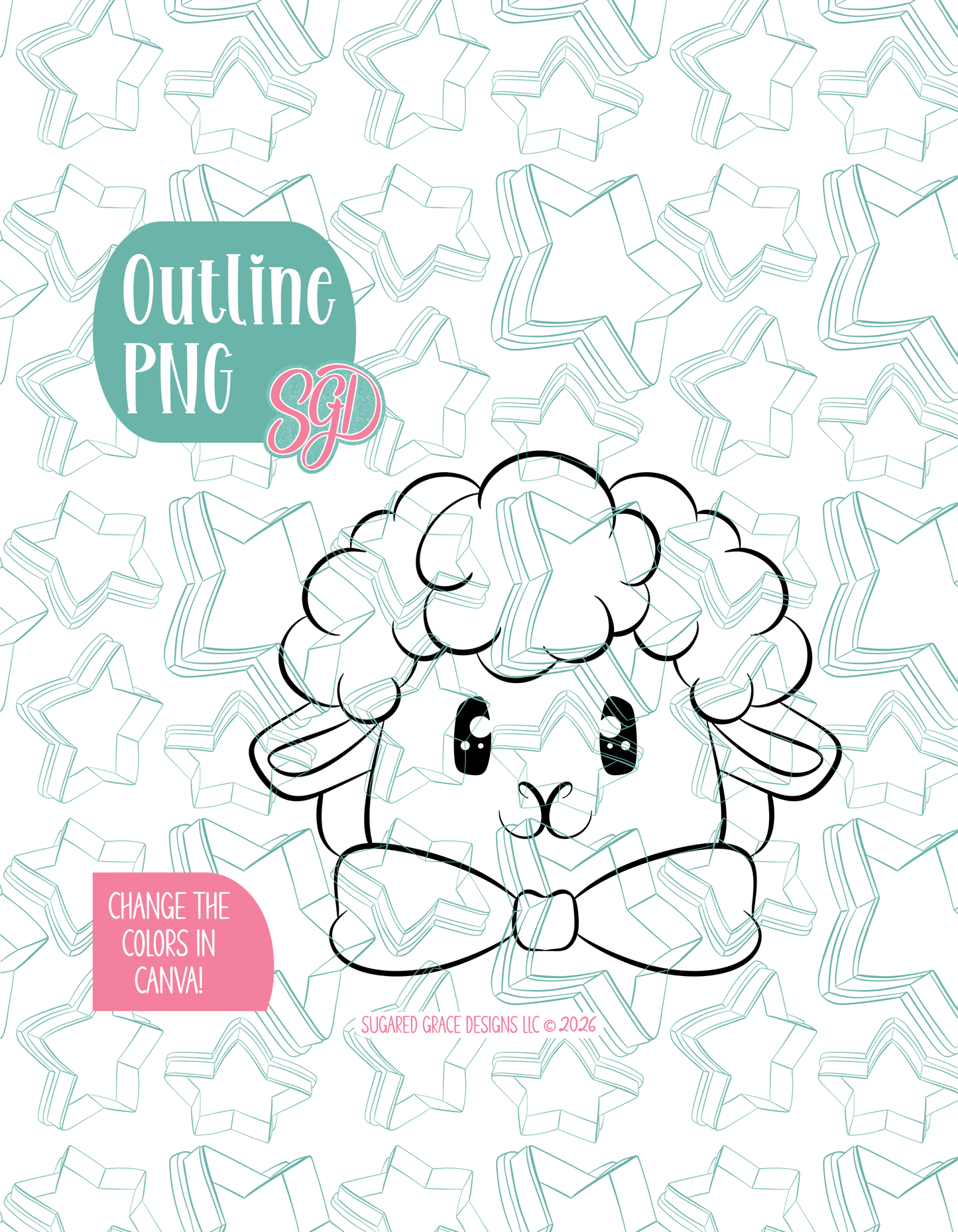 Easter Lamb with Bow Cookie Cutter with matching PNG