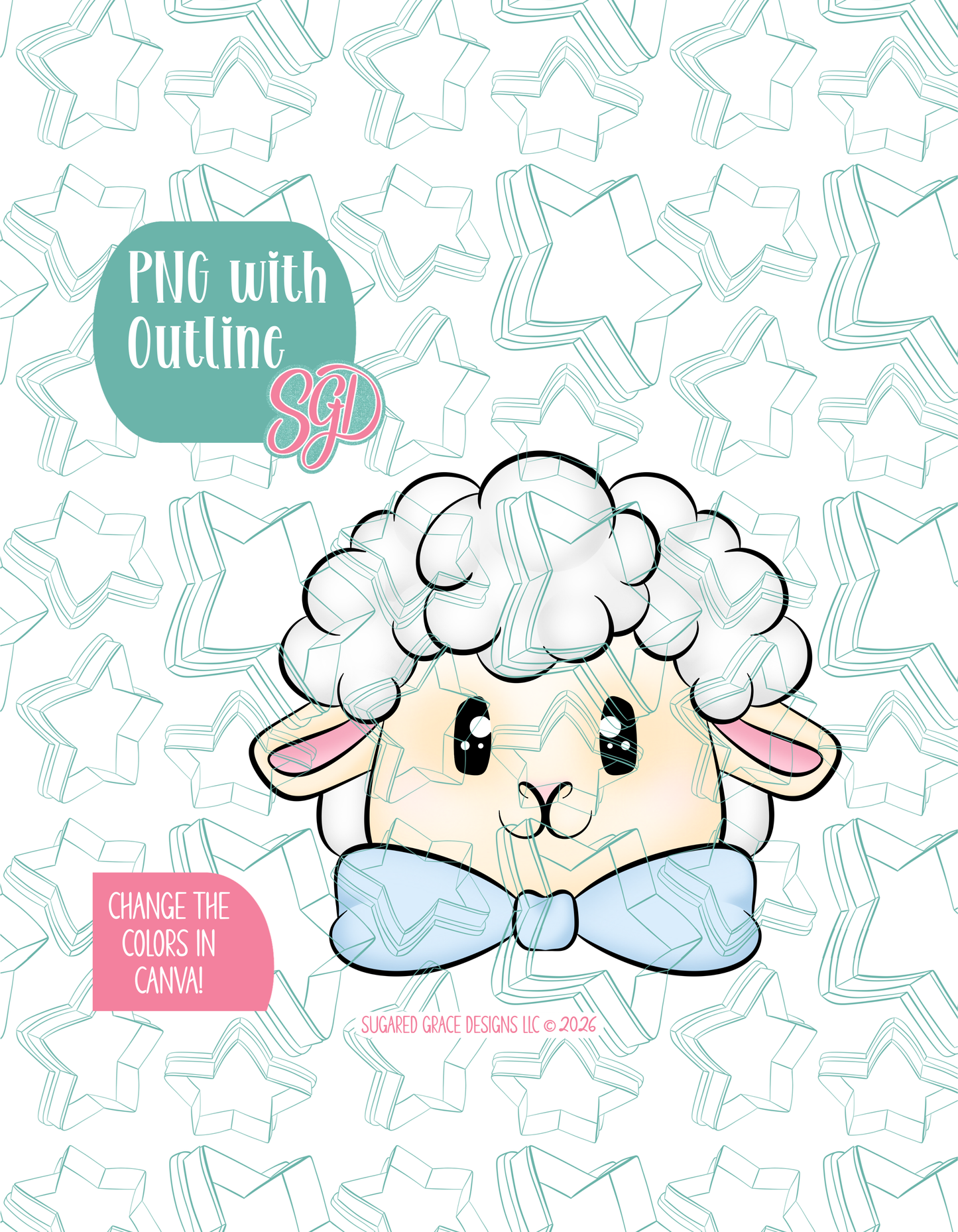 Easter Lamb with Bow Cookie Cutter with matching PNG