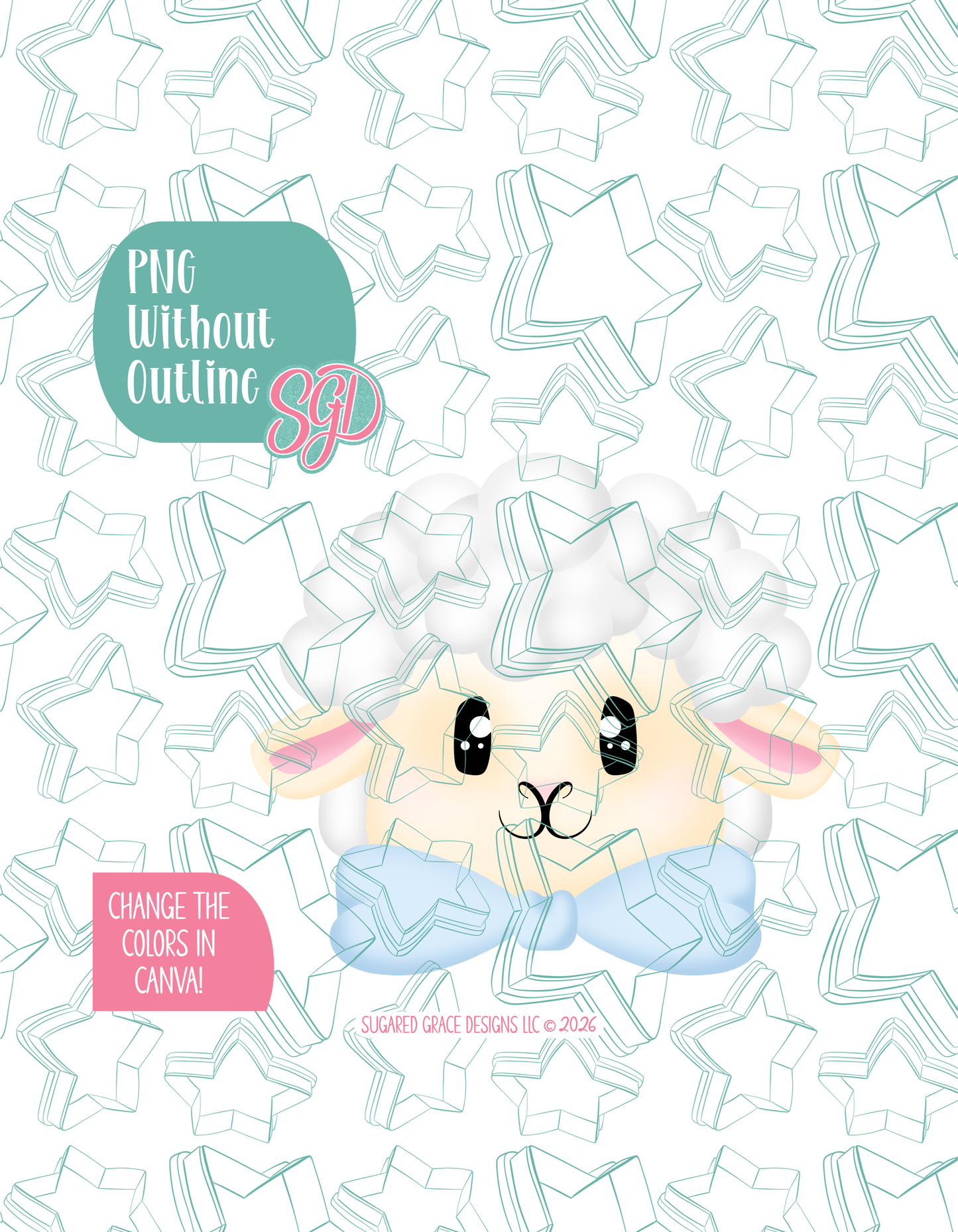 Easter Lamb with Bow Cookie Cutter with matching PNG