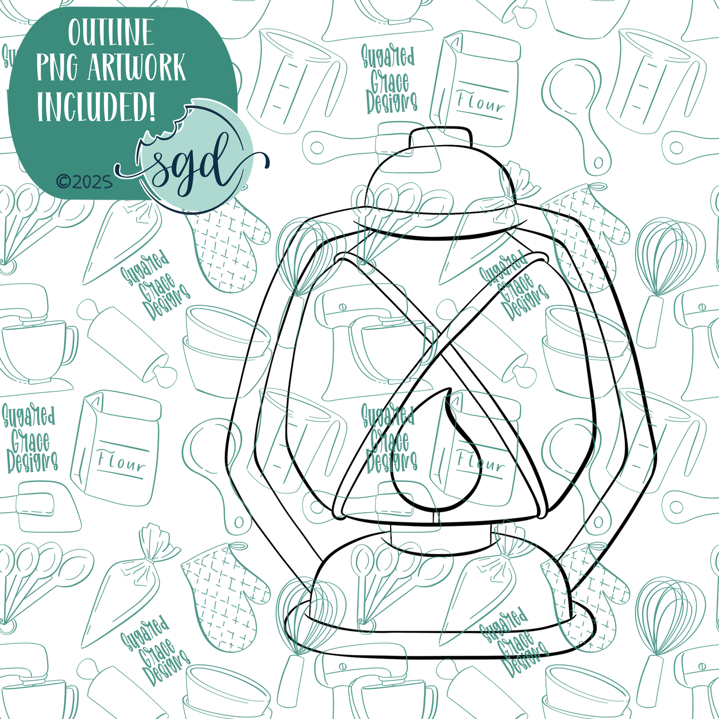 Lantern Cookie Cutter with PNG Images to Match - Hand Drawn Graphics for Edible Ink Printers
