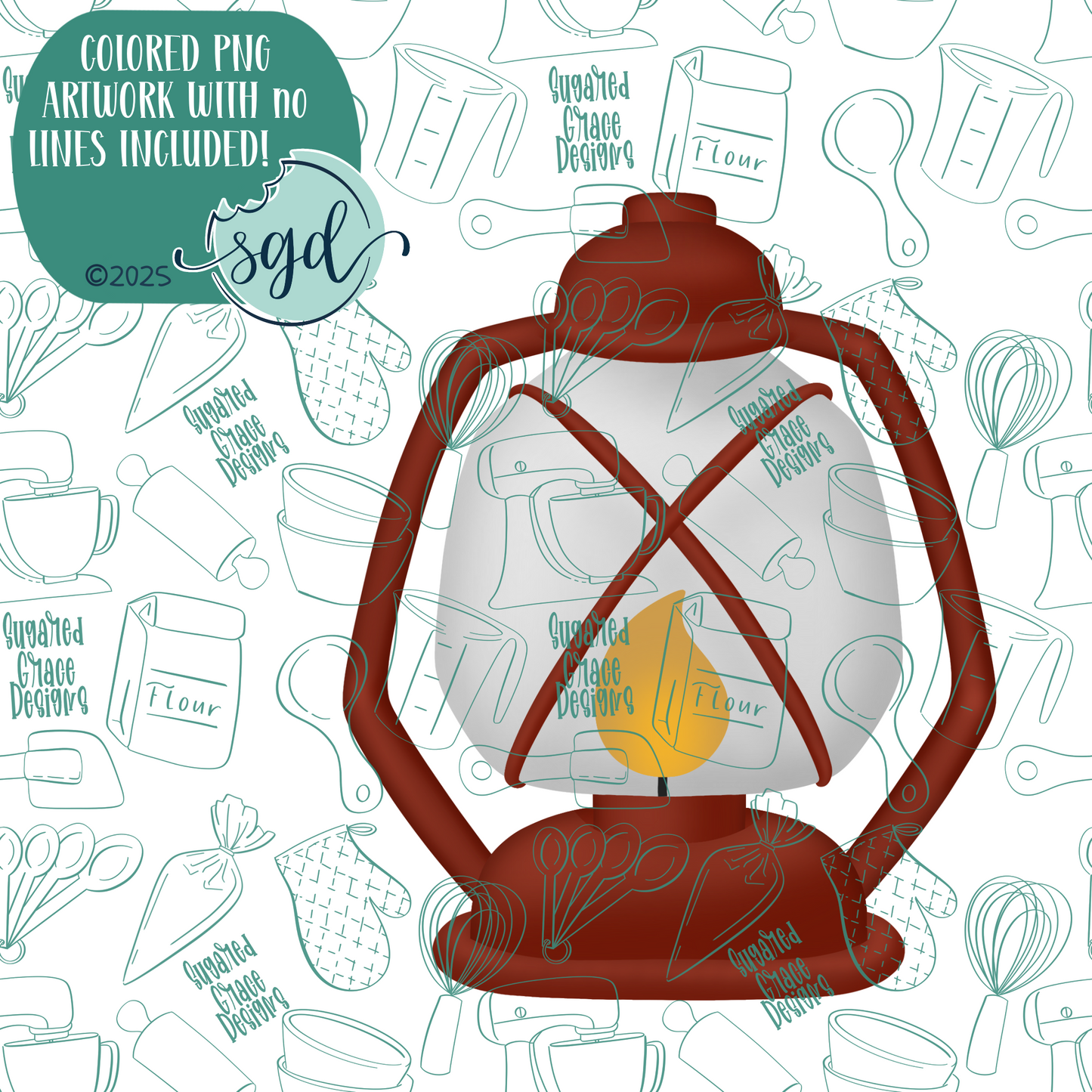 Lantern Cookie Cutter with PNG Images to Match - Hand Drawn Graphics for Edible Ink Printers