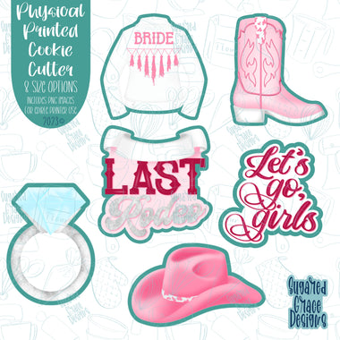 Last rodeo bachelorette cookie cutter set with png images for edible printers including Eddie