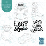 Last rodeo bachelorette cookie cutter set with png images for edible printers including Eddie