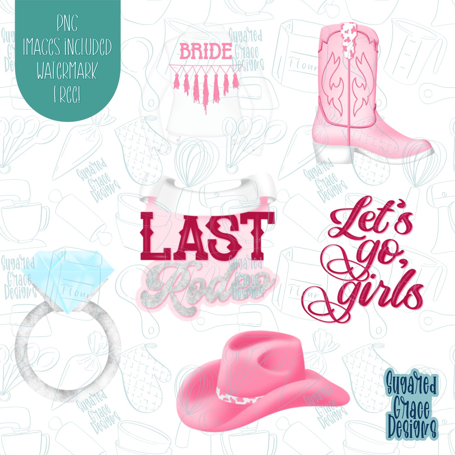 Last rodeo bachelorette cookie cutter set with png images for edible printers including Eddie