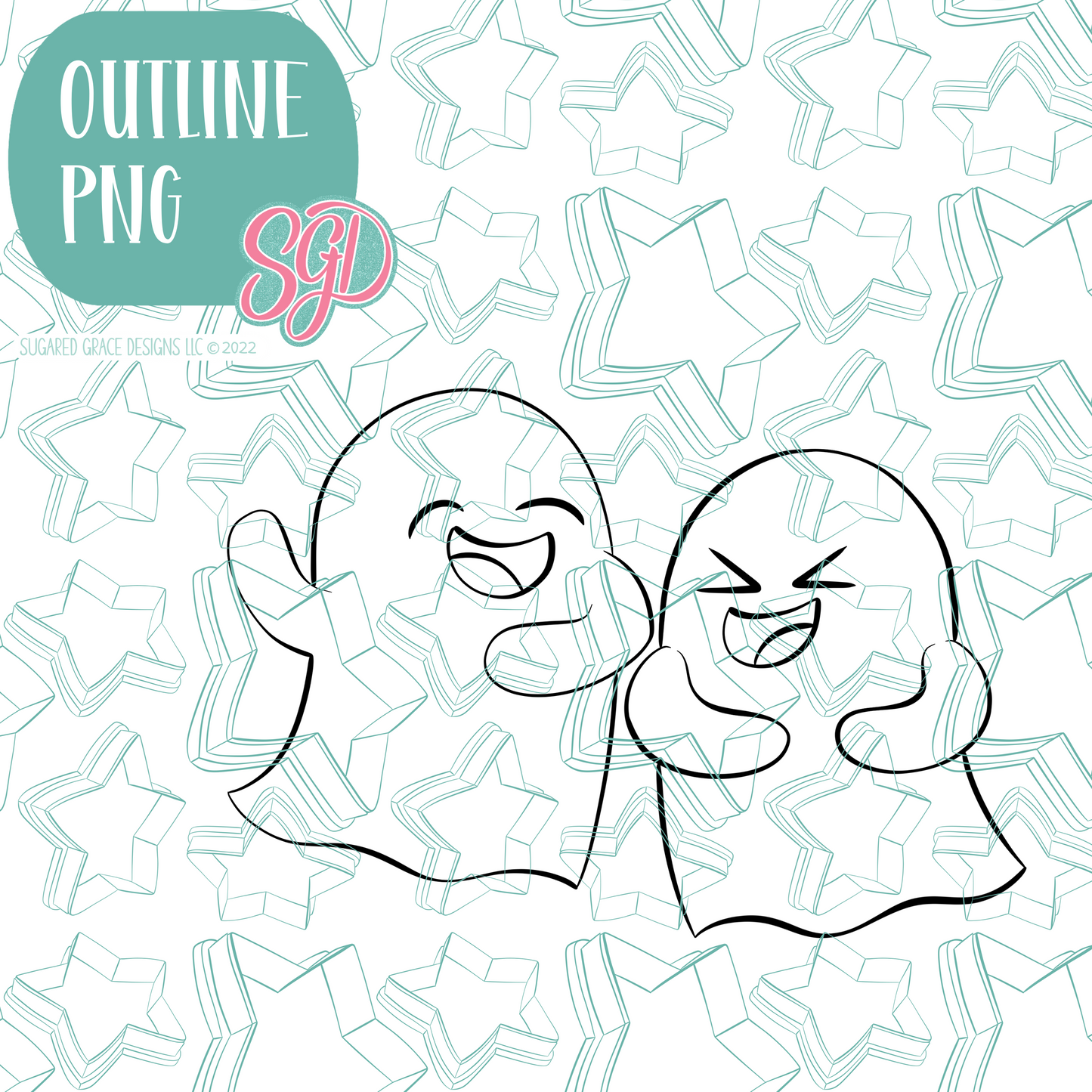 Laughing Ghouls Cookie Cutter with PNG Images to Match - Hand Drawn Graphics for Edible Ink Printers