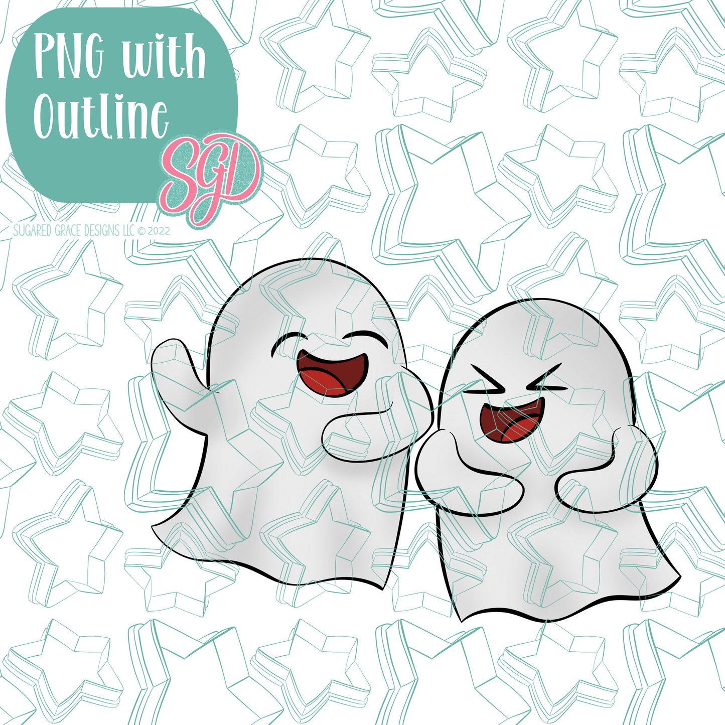 Laughing Ghouls Cookie Cutter with PNG Images to Match - Hand Drawn Graphics for Edible Ink Printers