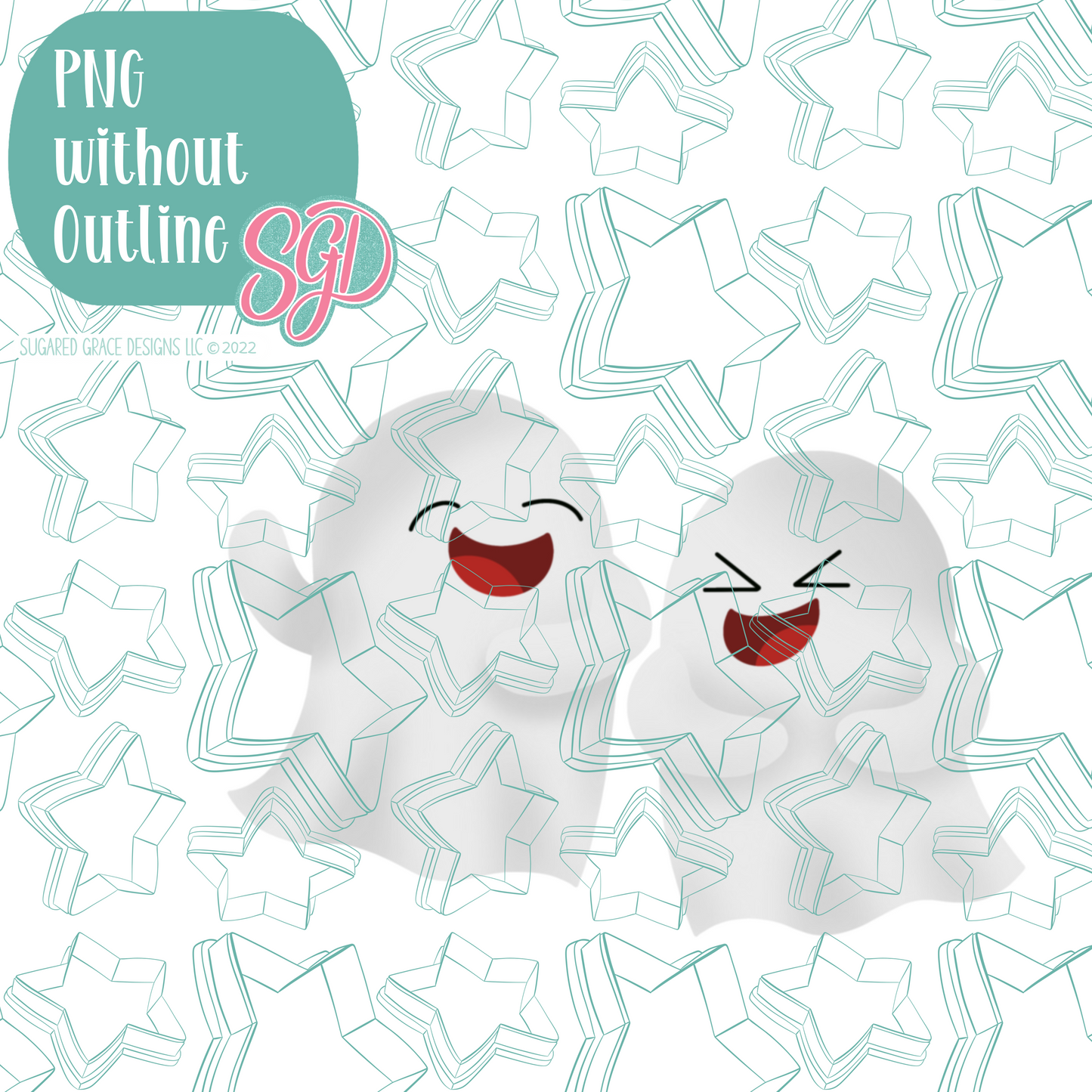 Laughing Ghouls Cookie Cutter with PNG Images to Match - Hand Drawn Graphics for Edible Ink Printers