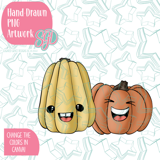 Laughing Squash PNG Image Set for Edible Ink Printers - Hand Drawn Editable Graphics