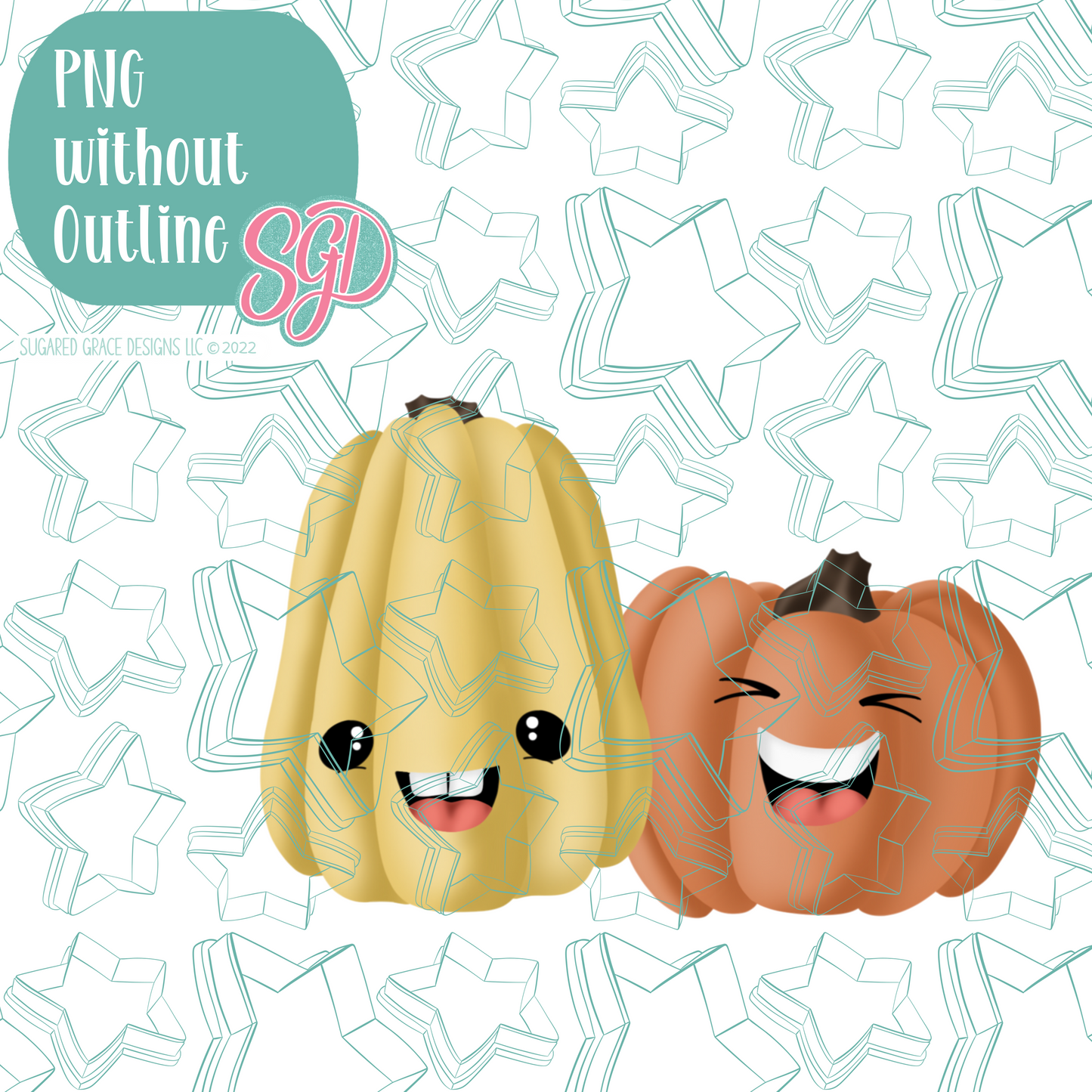Laughing Squash Cookie Cutter with PNG Images to Match - Hand Drawn Graphics for Edible Ink Printers