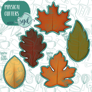 Fall Leaves Cookie Cutter Set of 5 with PNG Images to Match - Hand Drawn Graphics for Edible Ink Printers - Fall Autumn Cookie Ideas