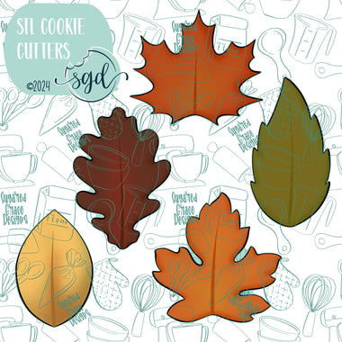 Autumn Leaves Cookie Cutter STL File Set of 5 with PNG Images to Match - For 3D Printing and Edible Ink Printers