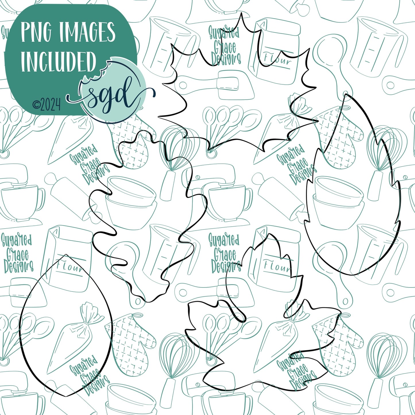 Fall Leaves Cookie Cutter Set of 5 with PNG Images to Match - Hand Drawn Graphics for Edible Ink Printers - Fall Autumn Cookie Ideas