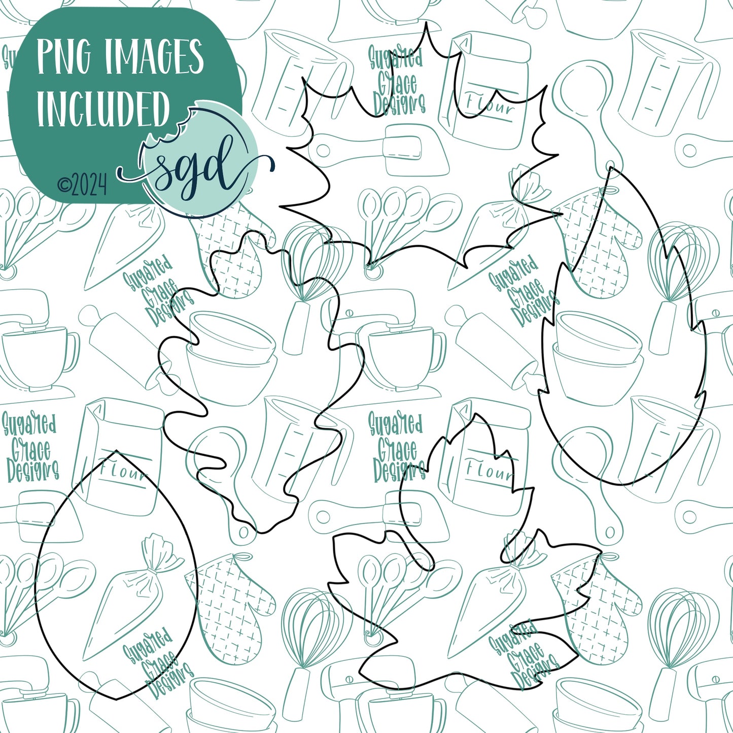 Fall Leaves Cookie Cutter Set of 5 with PNG Images to Match - Hand Drawn Graphics for Edible Ink Printers - Fall Autumn Cookie Ideas