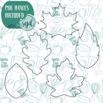 Fall Leaves Cookie Cutter Set of 5 with PNG Images to Match - Hand Drawn Graphics for Edible Ink Printers - Fall Autumn Cookie Ideas