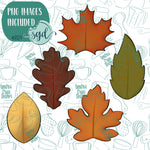 Fall Leaves Cookie Cutter Set of 5 with PNG Images to Match - Hand Drawn Graphics for Edible Ink Printers - Fall Autumn Cookie Ideas