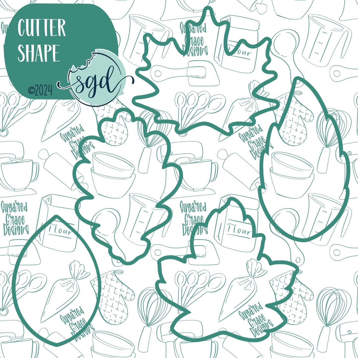 Fall Leaves Cookie Cutter Set of 5 with PNG Images to Match - Hand Drawn Graphics for Edible Ink Printers - Fall Autumn Cookie Ideas