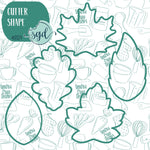 Fall Leaves Cookie Cutter Set of 5 with PNG Images to Match - Hand Drawn Graphics for Edible Ink Printers - Fall Autumn Cookie Ideas