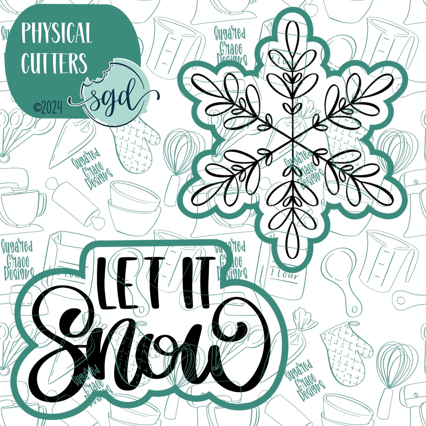 Let It Snow Cookie Cutter Set with PNG Images to Match - Hand Drawn Graphics for Edible Ink Printers