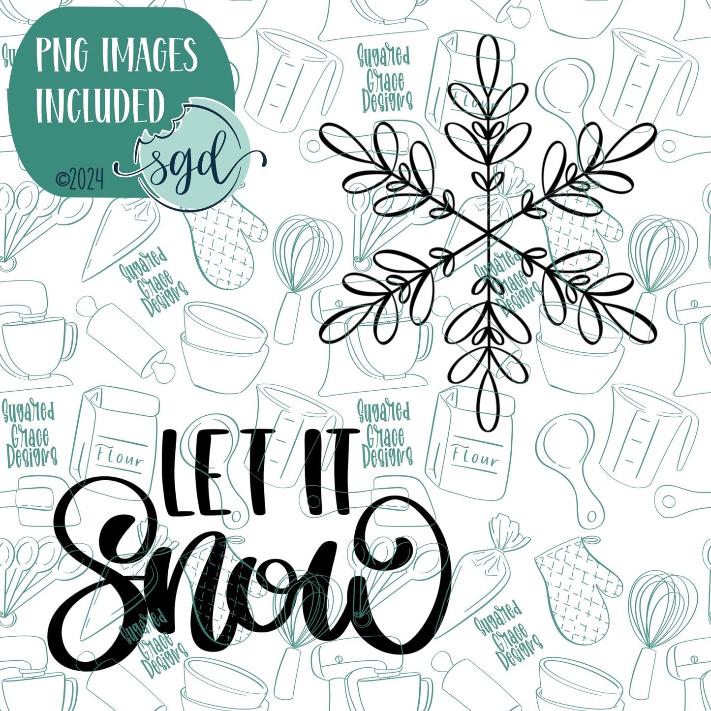 Let It Snow Cookie Cutter Set with PNG Images to Match - Hand Drawn Graphics for Edible Ink Printers