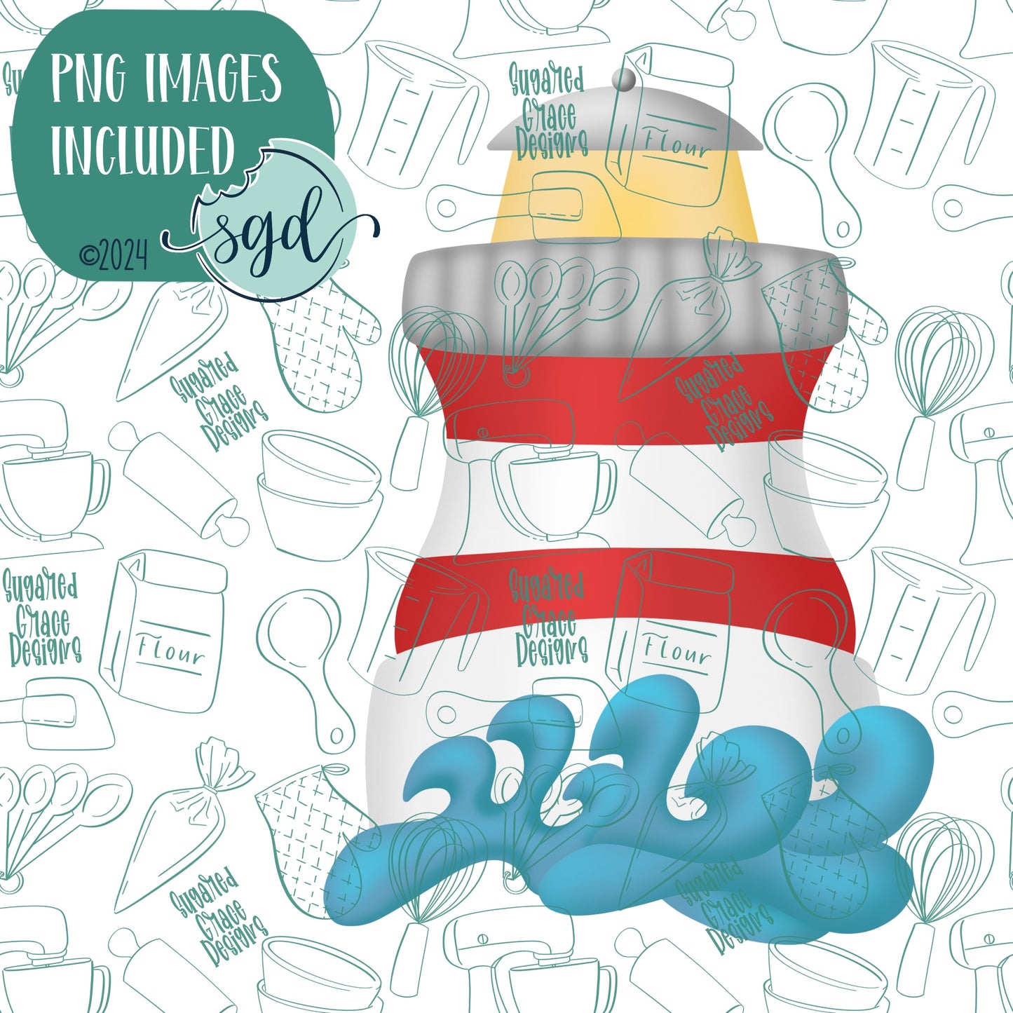 Lighthouse Cookie Cutter with PNG Images to Match - Hand Drawn Graphics for Edible Ink Printers