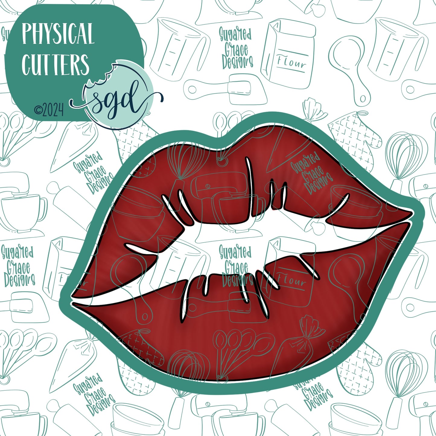Sexy Lips or Kiss Cookie Cutter with PNG Images to Match - Hand Drawn Graphics for Edible Ink Printers