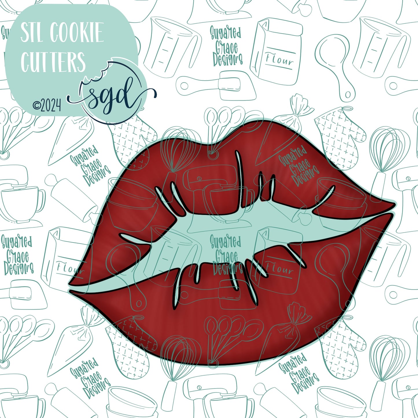 Sexy Lips Cookie Cutter STL File  with PNG Images to Match - For 3D Printing and Edible Ink Printers