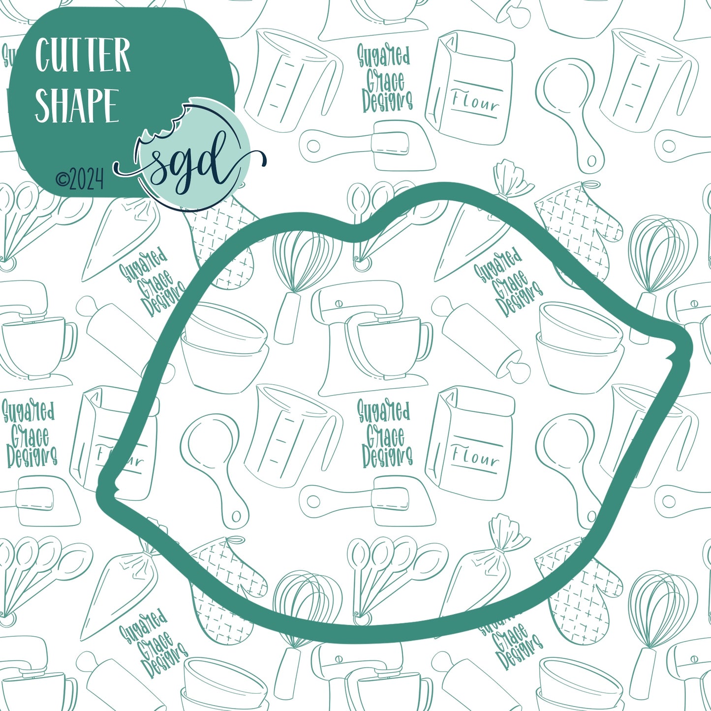 Sexy Lips or Kiss Cookie Cutter with PNG Images to Match - Hand Drawn Graphics for Edible Ink Printers