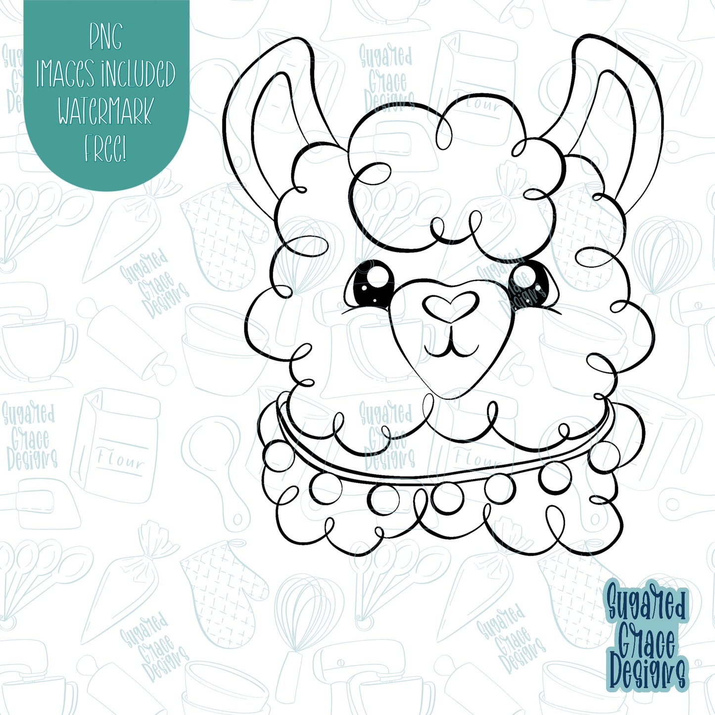 Cinco De Mayo Llama Cookie Cutter with Matching PNG Images for Edible Ink Printers Including Eddie