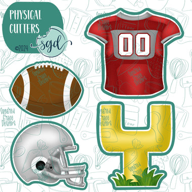 Football Cookie Cutter Set of 4 with Matching Printable PNG Images for Edible Ink Printers Including Eddie