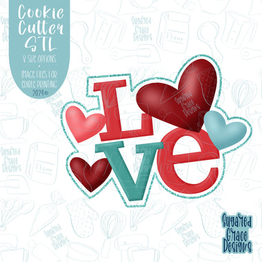 Valentines Day Stacked Love Letters Cookie Cutter with PNG Images for Edible Ink Printers Including Eddie