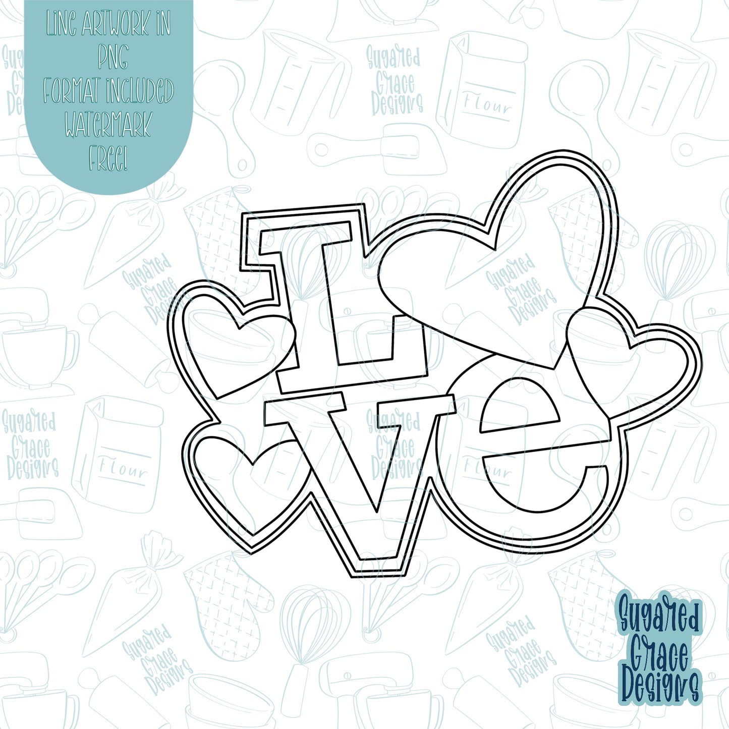 Valentines Day Stacked Love Letters Cookie Cutter with PNG Images for Edible Ink Printers Including Eddie