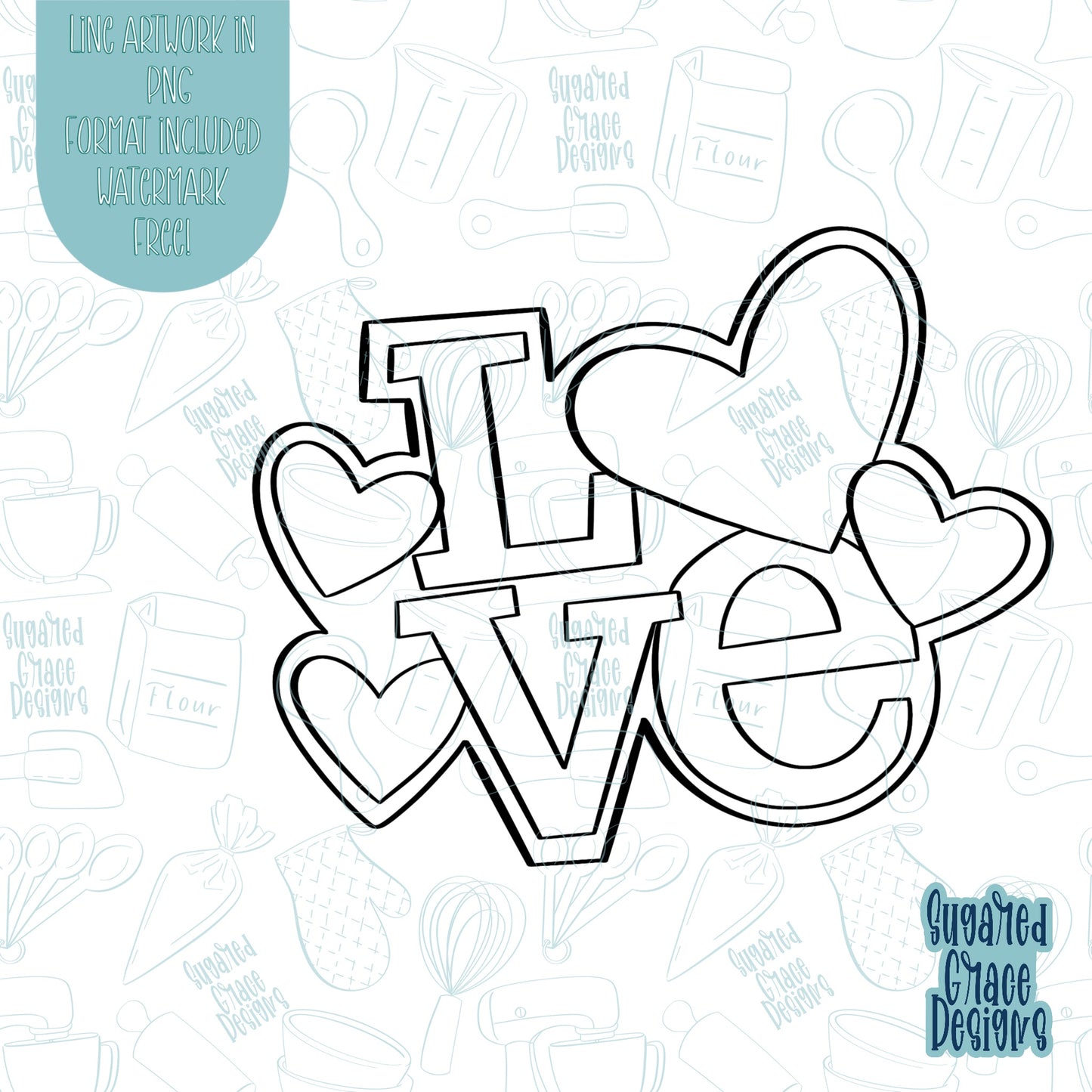 Valentines Day Stacked Love Letters Cookie Cutter with PNG Images for Edible Ink Printers Including Eddie