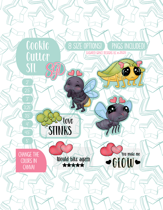Editable Love Bugs Cookie Cutter STL and PNG Set with 4 Designs (Digital Download) - 1/26 Festive Four