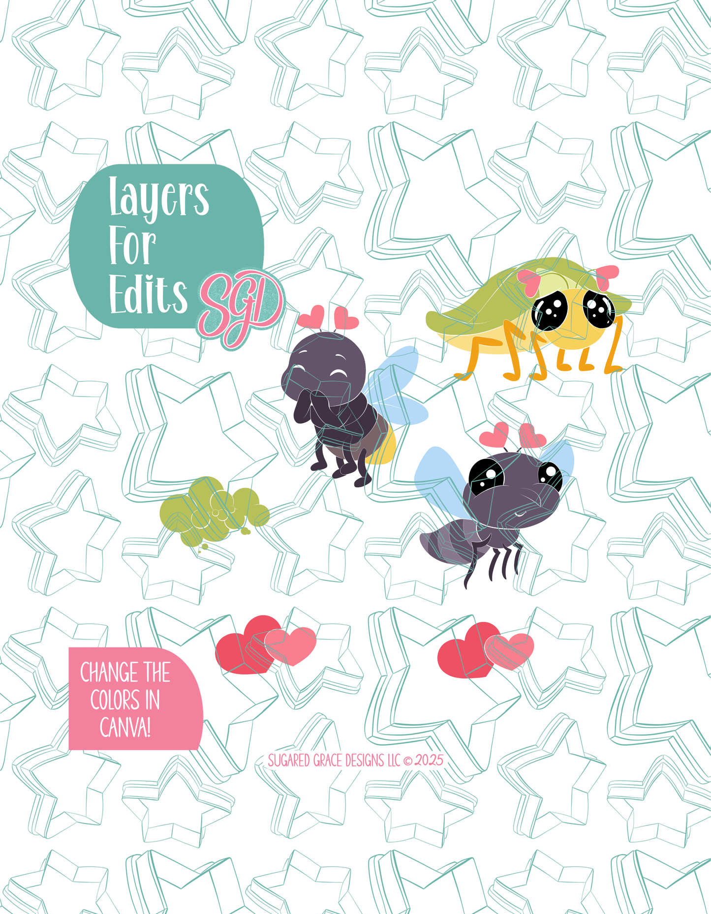 Love Bug Cookie Cutter set with matching PNG - Set of 4 Designs - 1/26 Festive Four