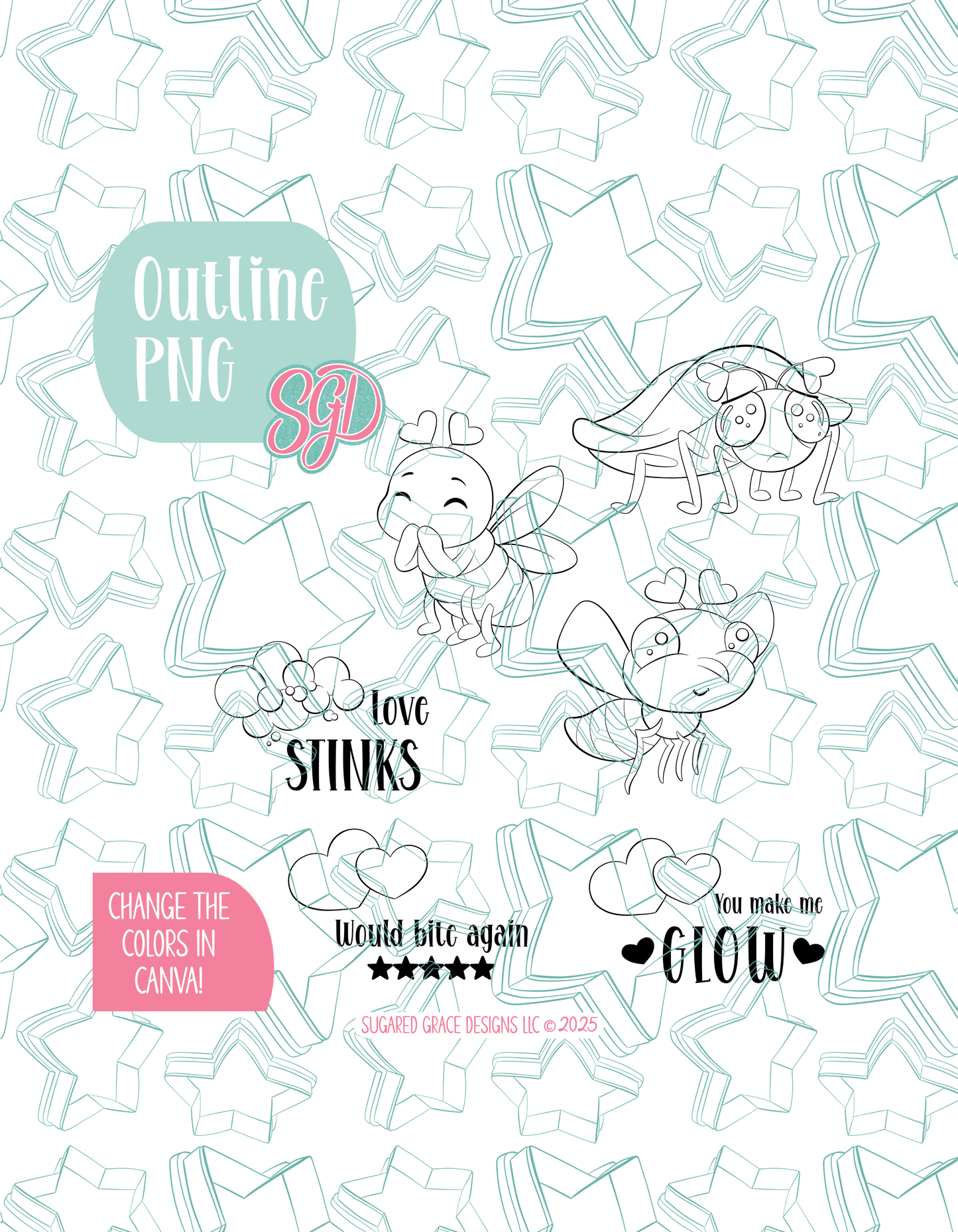 Editable Love Bugs Cookie Cutter STL and PNG Set with 4 Designs (Digital Download) - 1/26 Festive Four