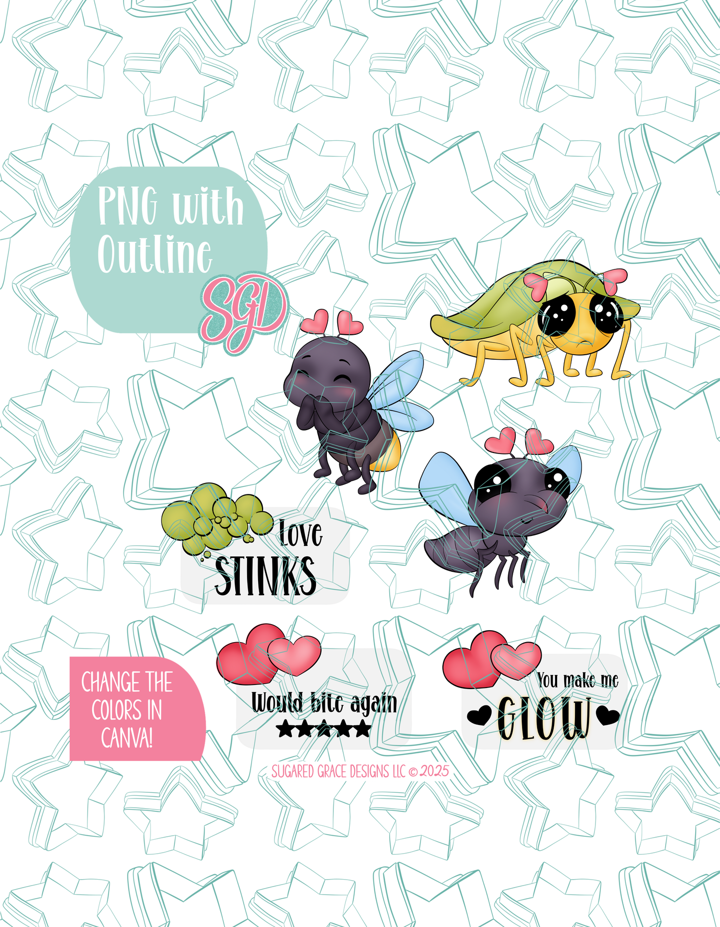 Editable Love Bugs Cookie Cutter STL and PNG Set with 4 Designs (Digital Download) - 1/26 Festive Four