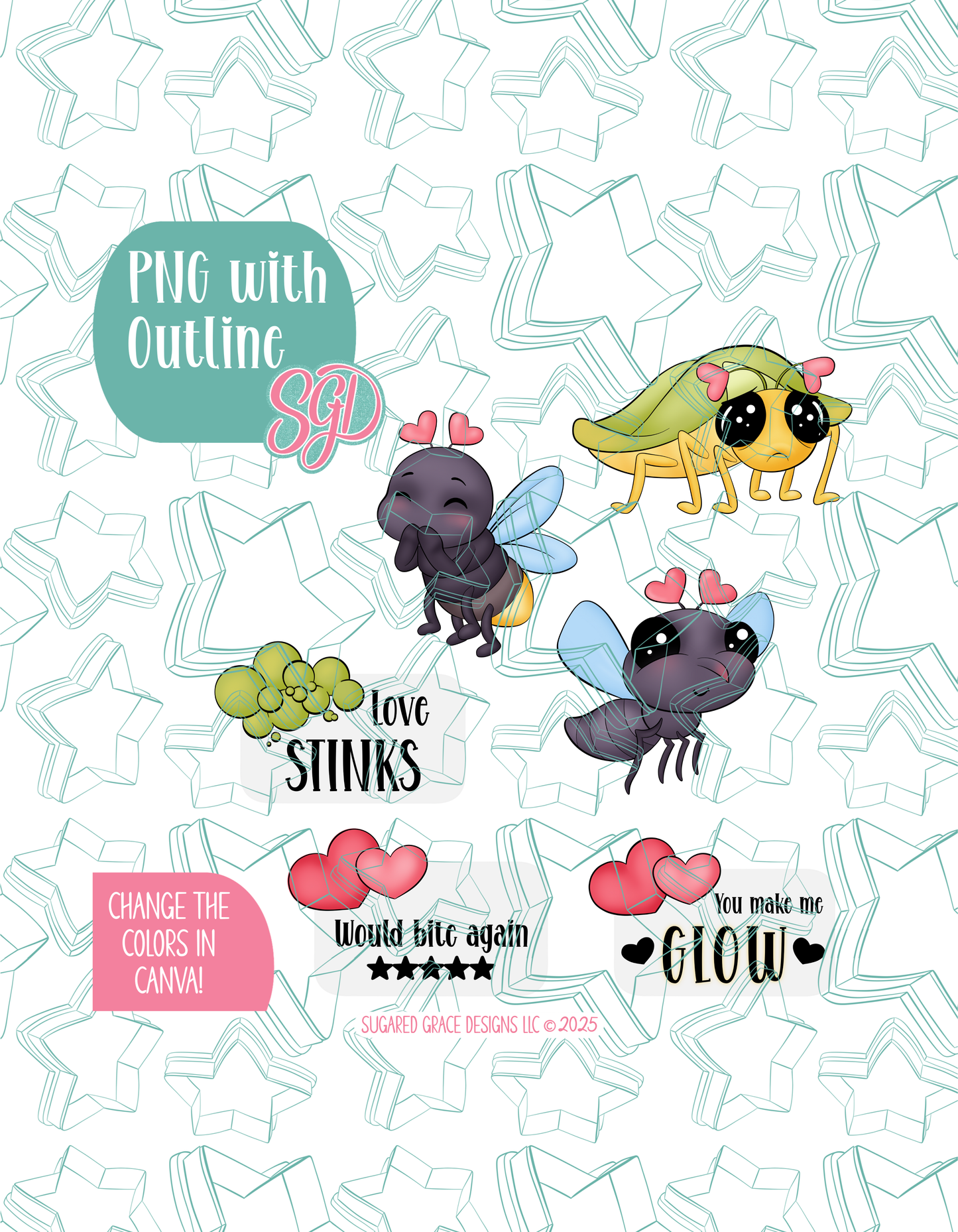 Love Bug Cookie Cutter set with matching PNG - Set of 4 Designs - 1/26 Festive Four