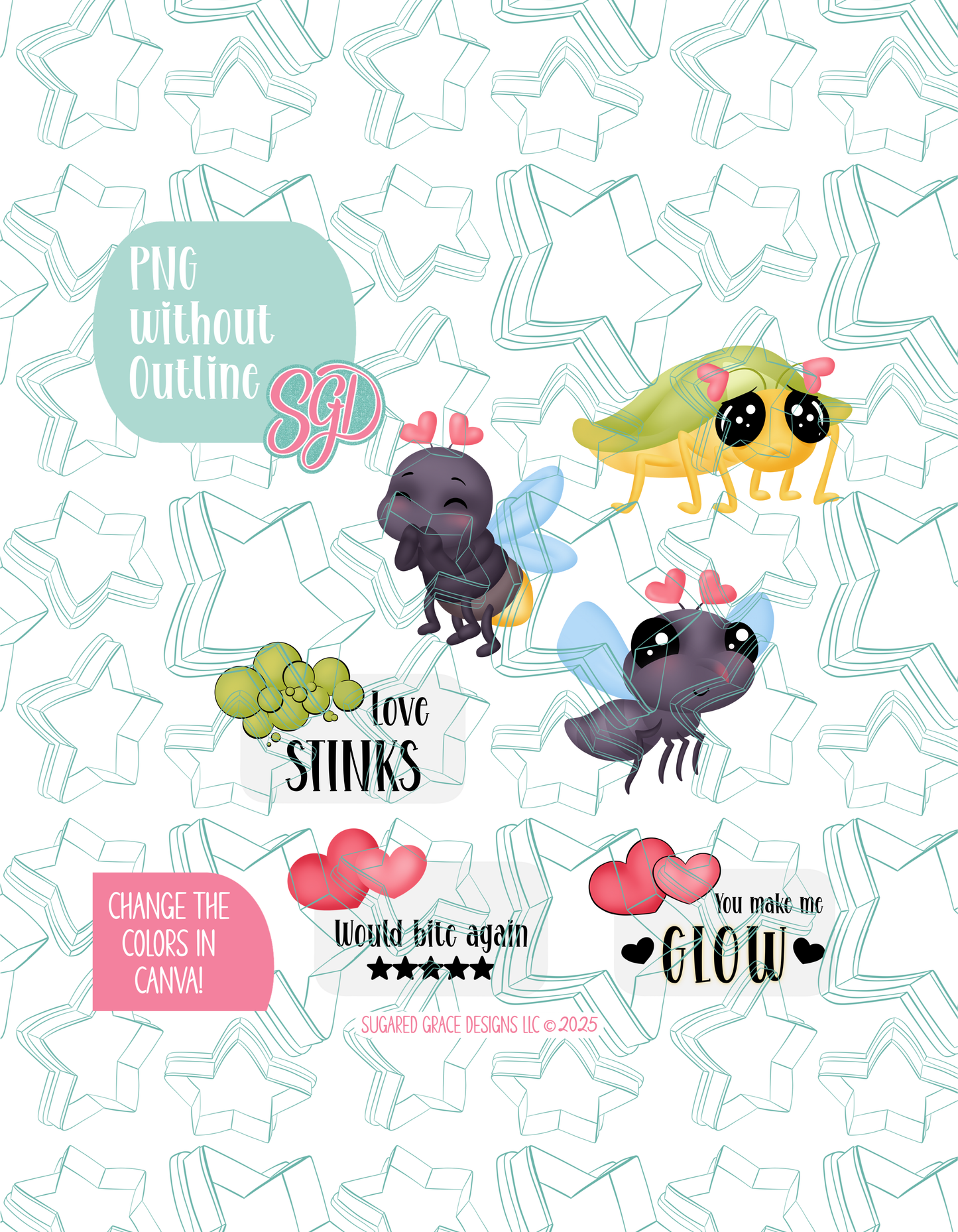 Editable Love Bugs Cookie Cutter STL and PNG Set with 4 Designs (Digital Download) - 1/26 Festive Four