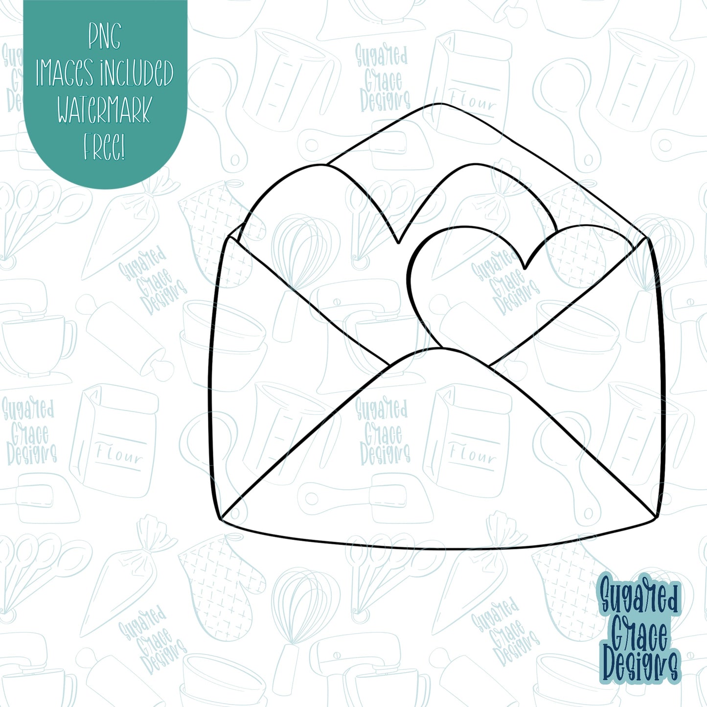 Valentines Day Love Letter Cookie Cutter with Matching PNG Images for Edible Ink Printers Including Eddie