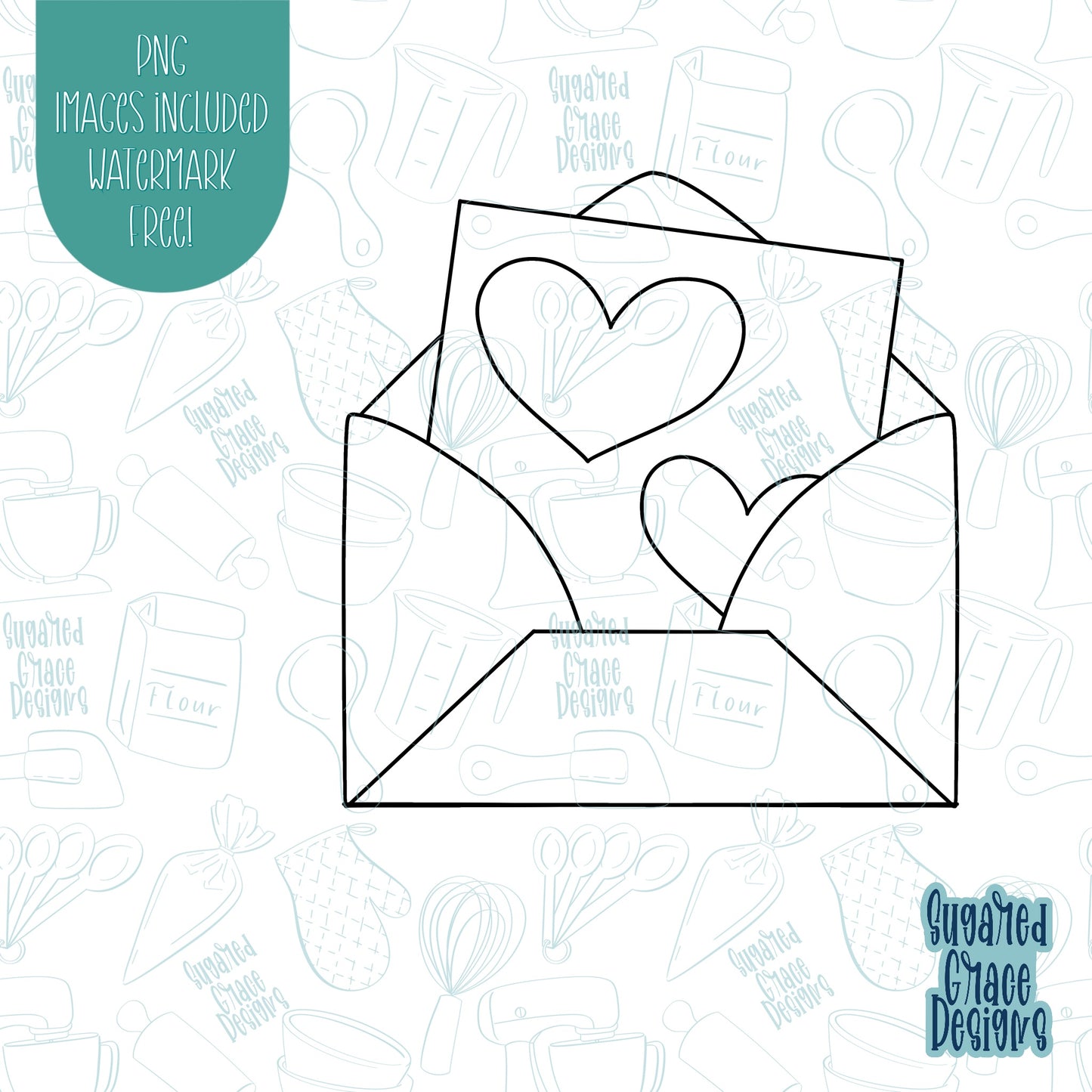 Love letter cookie cutter with png images for edible ink printers including Eddie