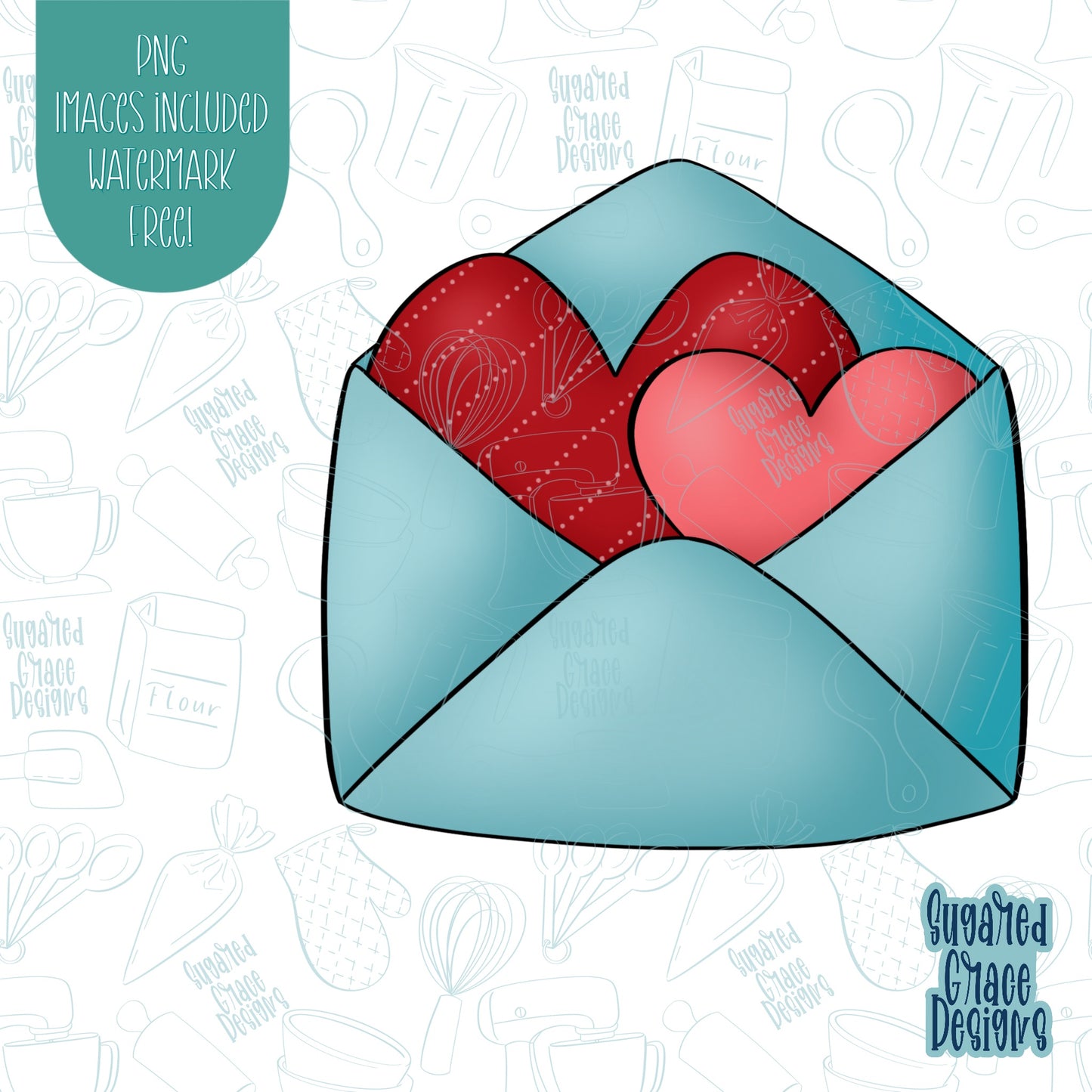 Valentines Day Love Letter Cookie Cutter with Matching PNG Images for Edible Ink Printers Including Eddie