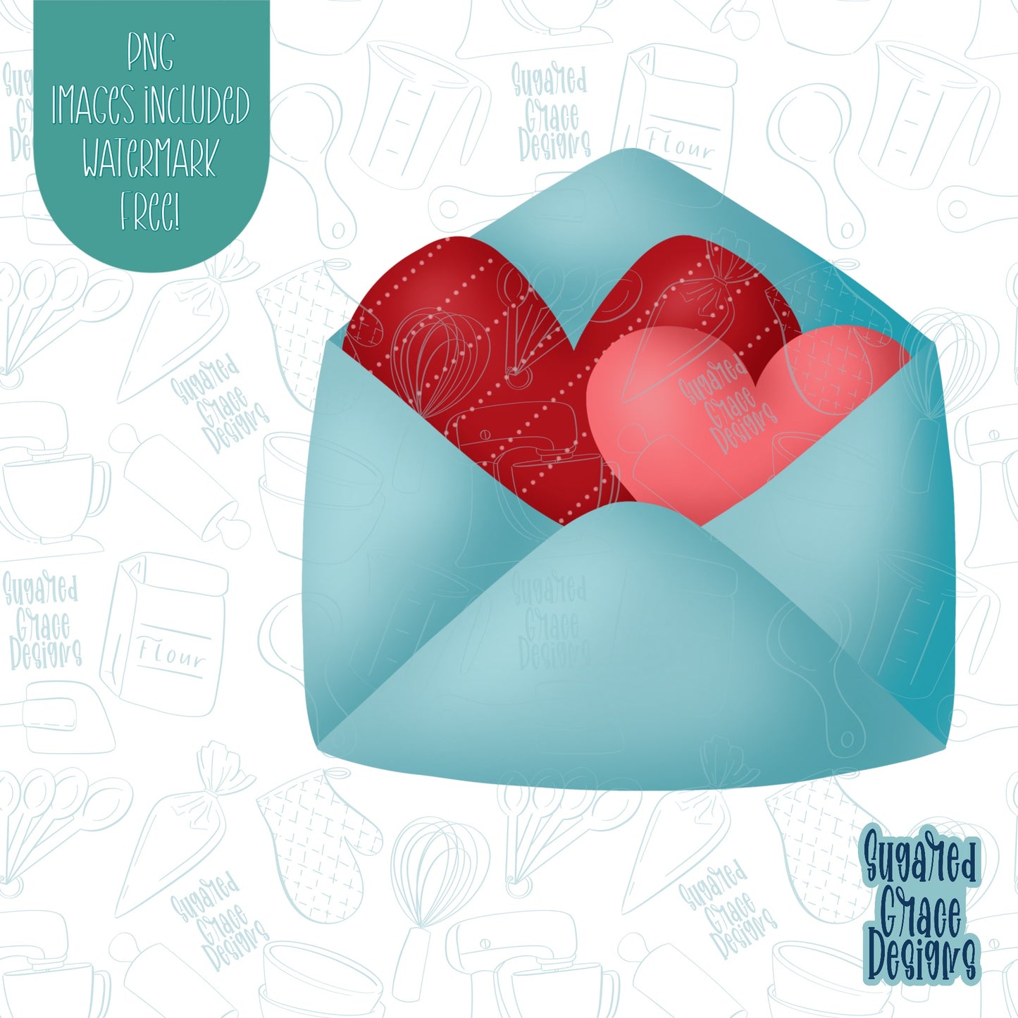 Valentines Day Love Letter Cookie Cutter with Matching PNG Images for Edible Ink Printers Including Eddie